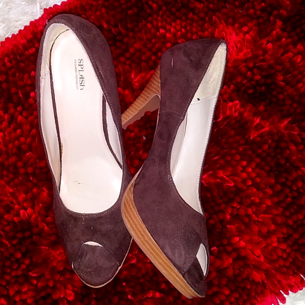 Brown suede wooden heels women's size 10